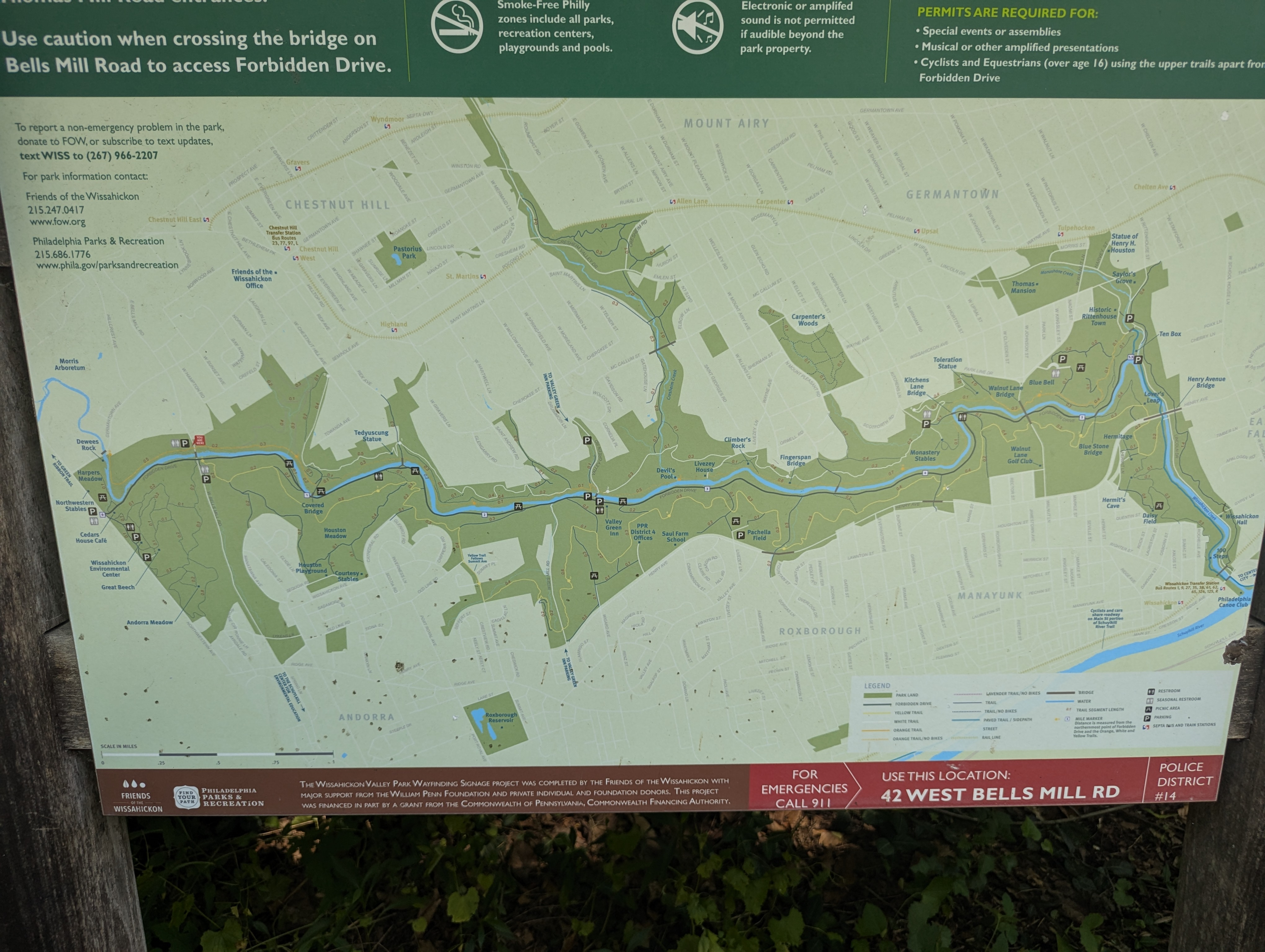 Wissahickon Valley Park Trail Map sign